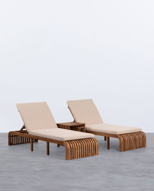 Set di 2 Lettini Prendisole e Tavolino in Legno di Acacia (45x45 cm) Hazan