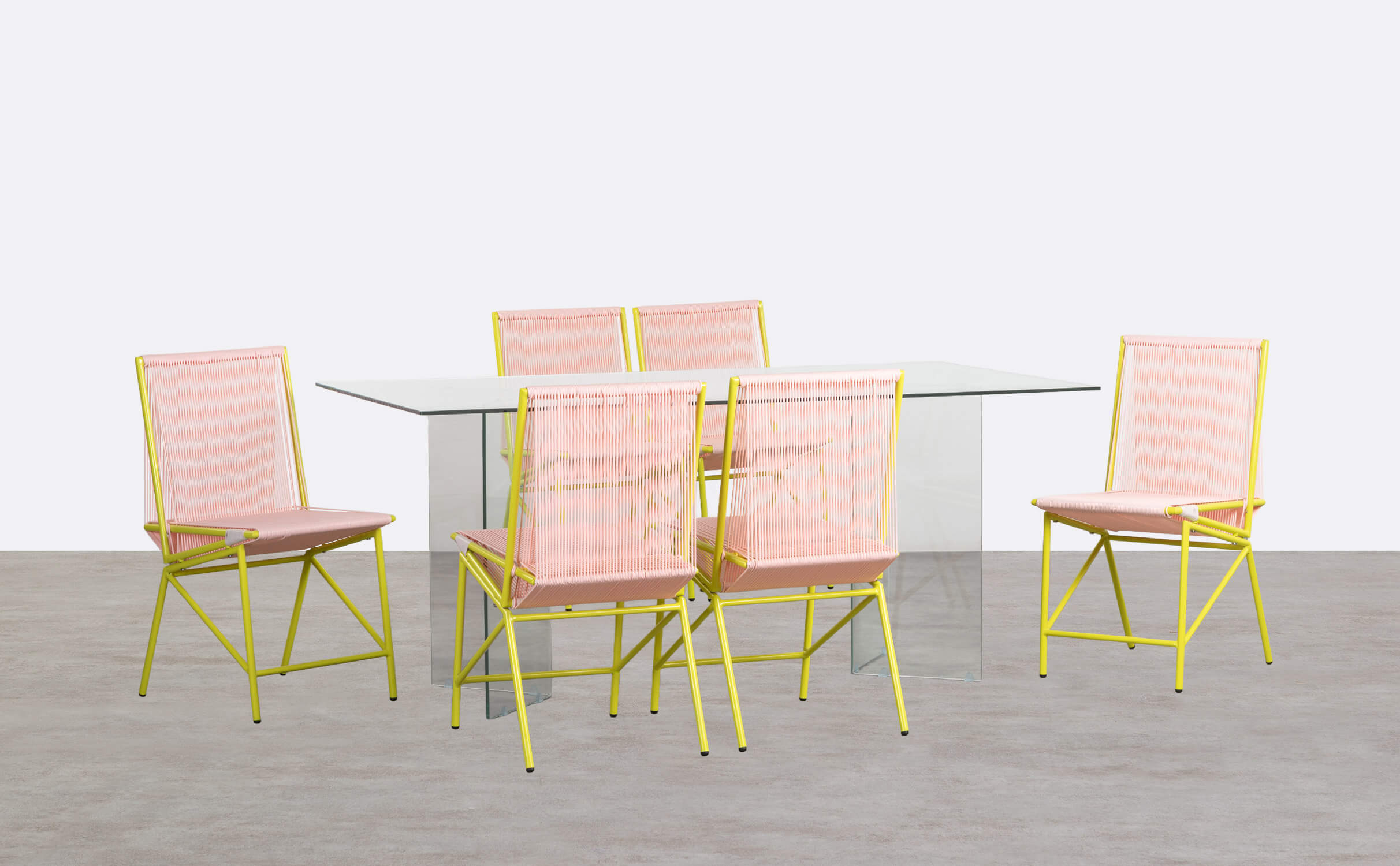Set da Pranzo Rettangolare in Vetro Kamil e 6 Sedie in Rattan e Metallo Amur, immagine della galleria 1