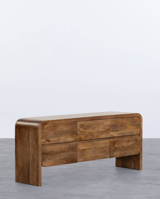 Credenza Bassa con 6 Cassetti in Legno di Mango Vanile 
