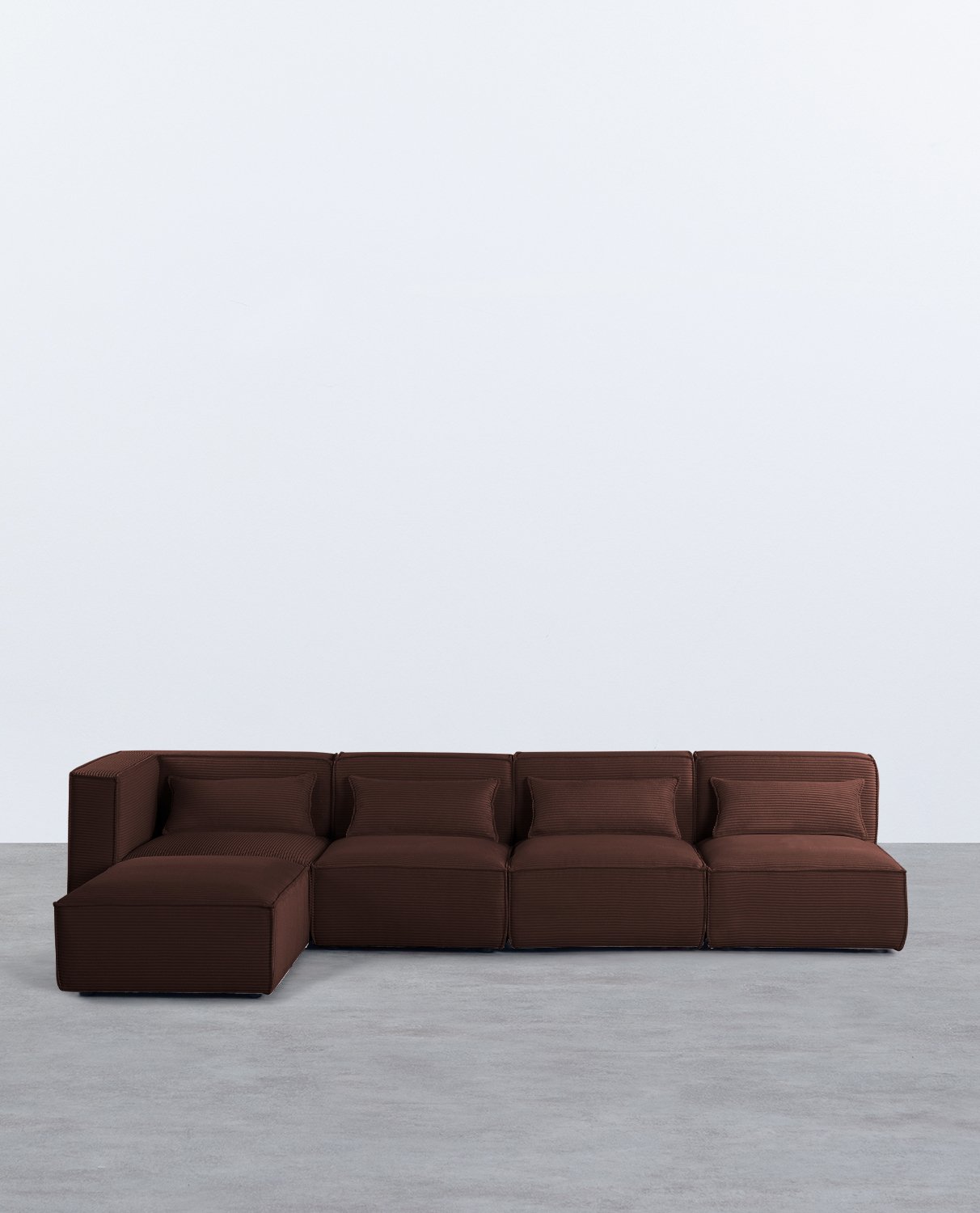 Divano Modulare 4 Pezzi con 3 Poltrone e un Pouf in Velluto a Coste Spesse Kilhe
