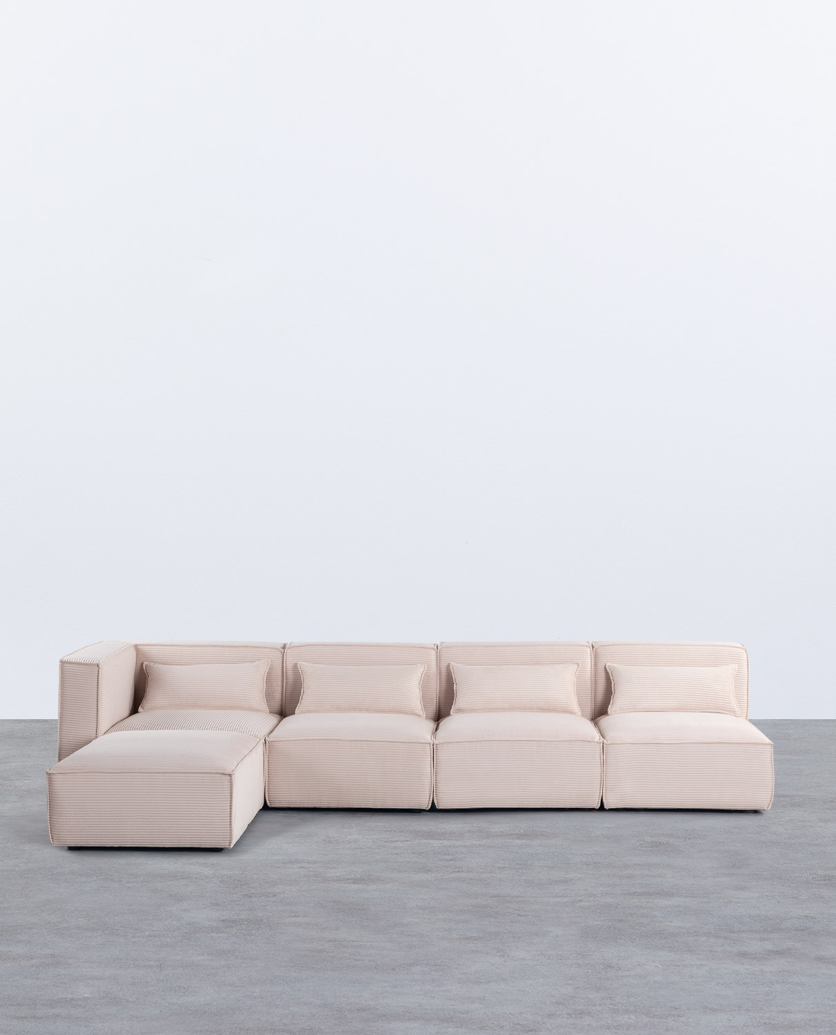Divano Modulare 4 Pezzi con 3 Poltrone e un Pouf in Velluto a Coste Spesse Kilhe