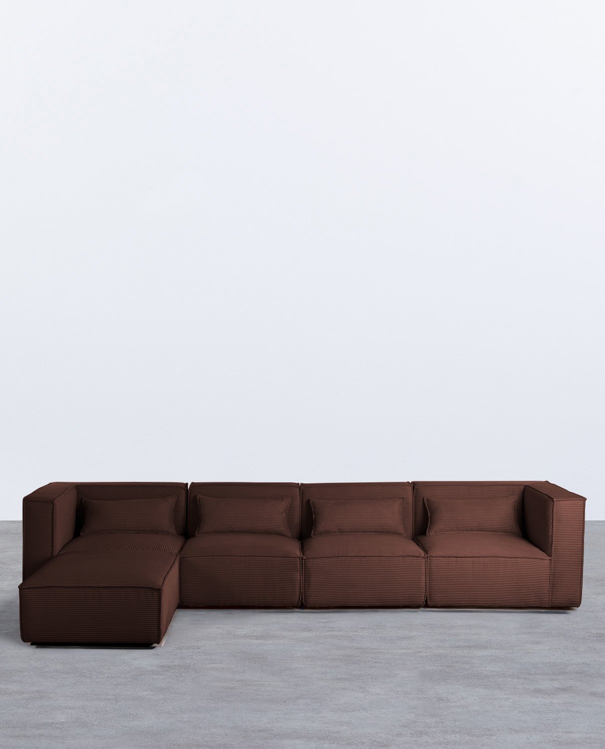 Divano Modulare 4 Pezzi con 2 Poltrone Angolari e Pouf in Velluto a Coste Spesse Kilhe 