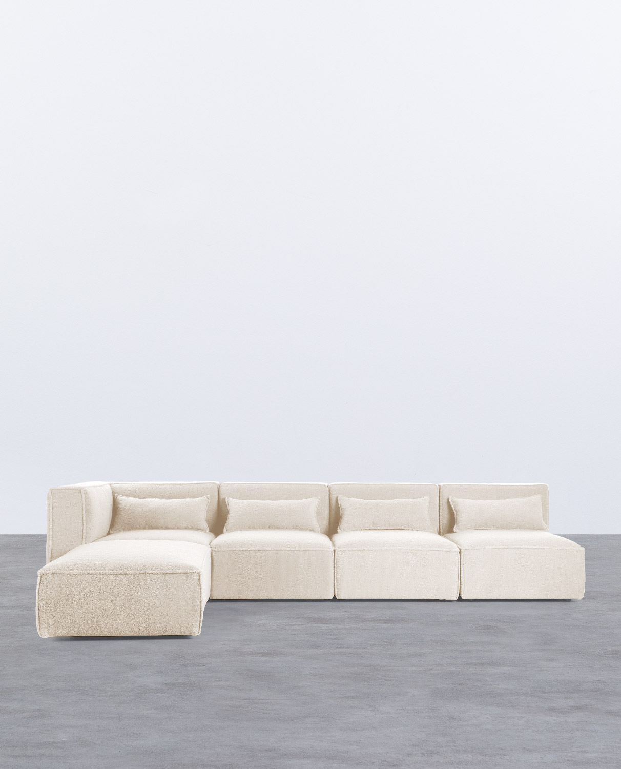 Divano Modulare 4 Pezzi con 3 Poltrone e Pouf in Tessuto Bouclé Kilhe