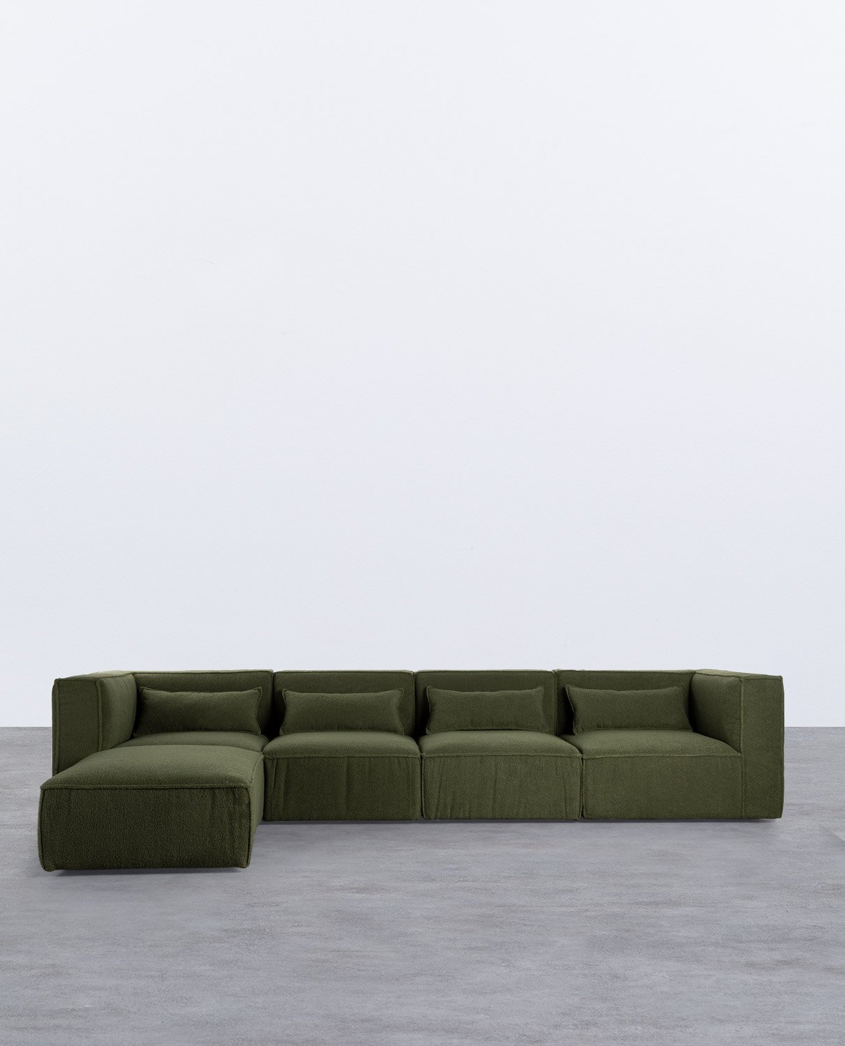 Divano Modulare 4 Pezzi con 2 Poltrone Angolari e Pouf in Tessuto Bouclé Kilhe