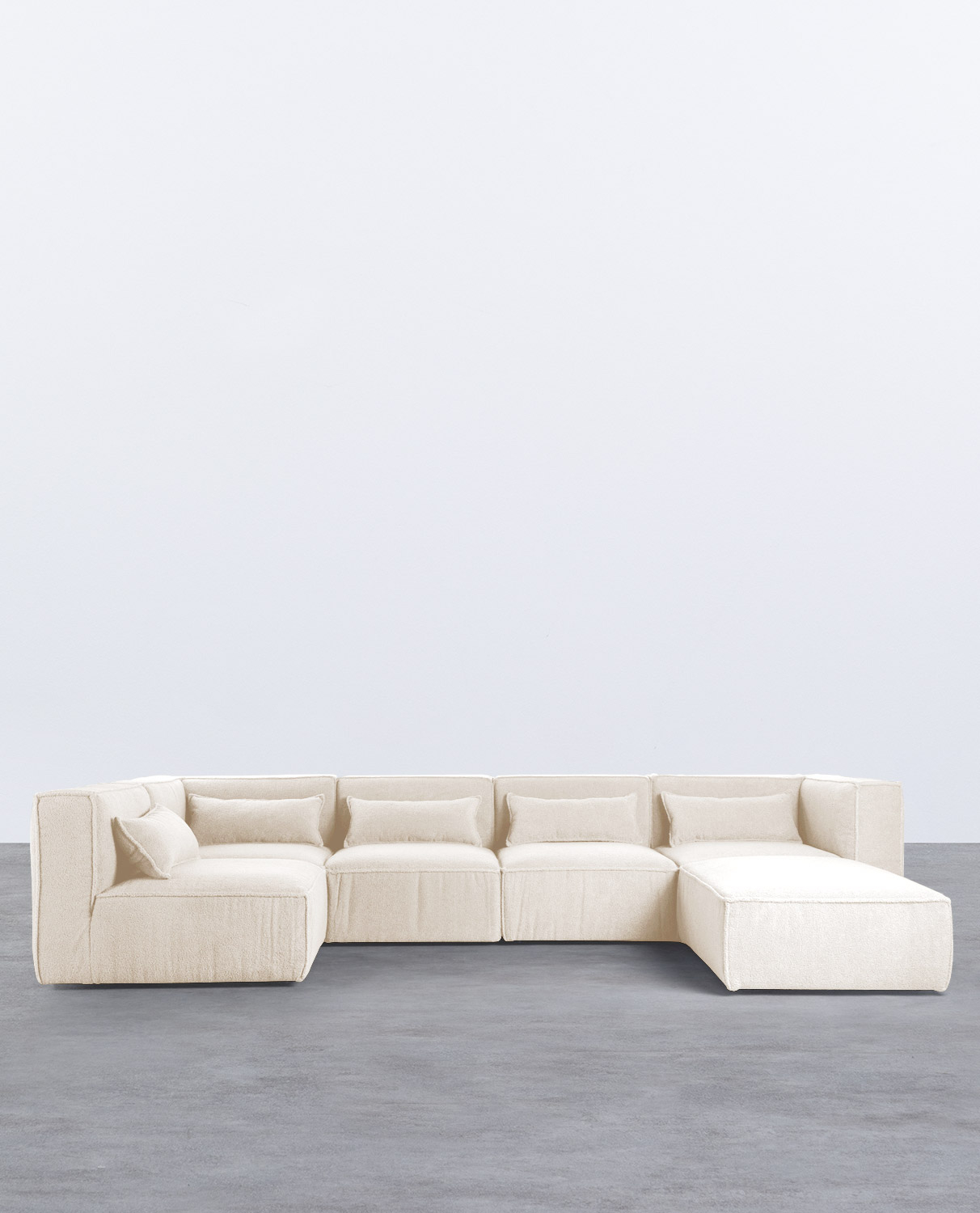 Divano Modulare 5 Pezzi e Pouf in Tessuto Bouclé Kilhe