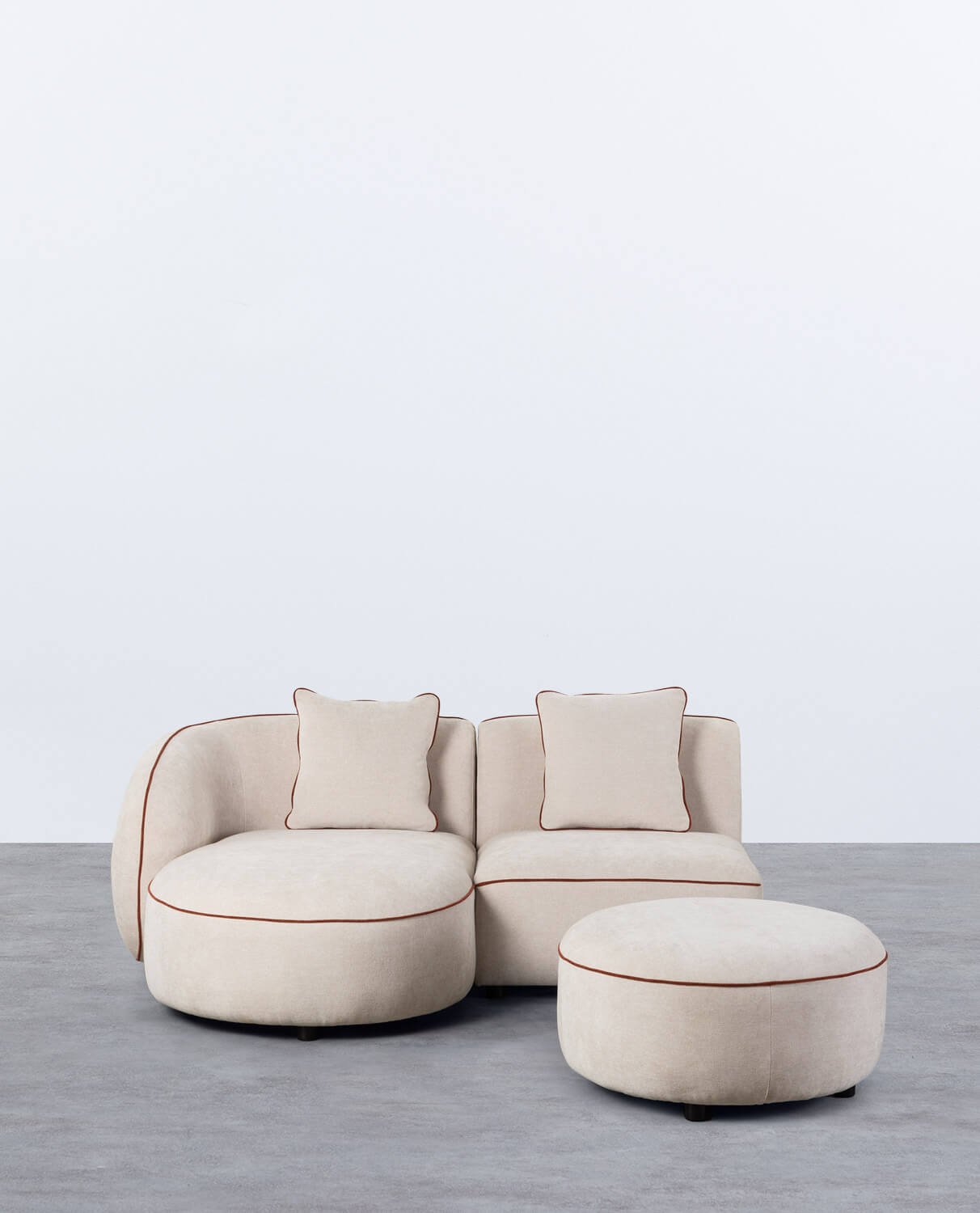 Divano Chaise Longue Modulare in 2 Pezzi con Poltrona e Pouf Rotondo in Tessuto Ilham 