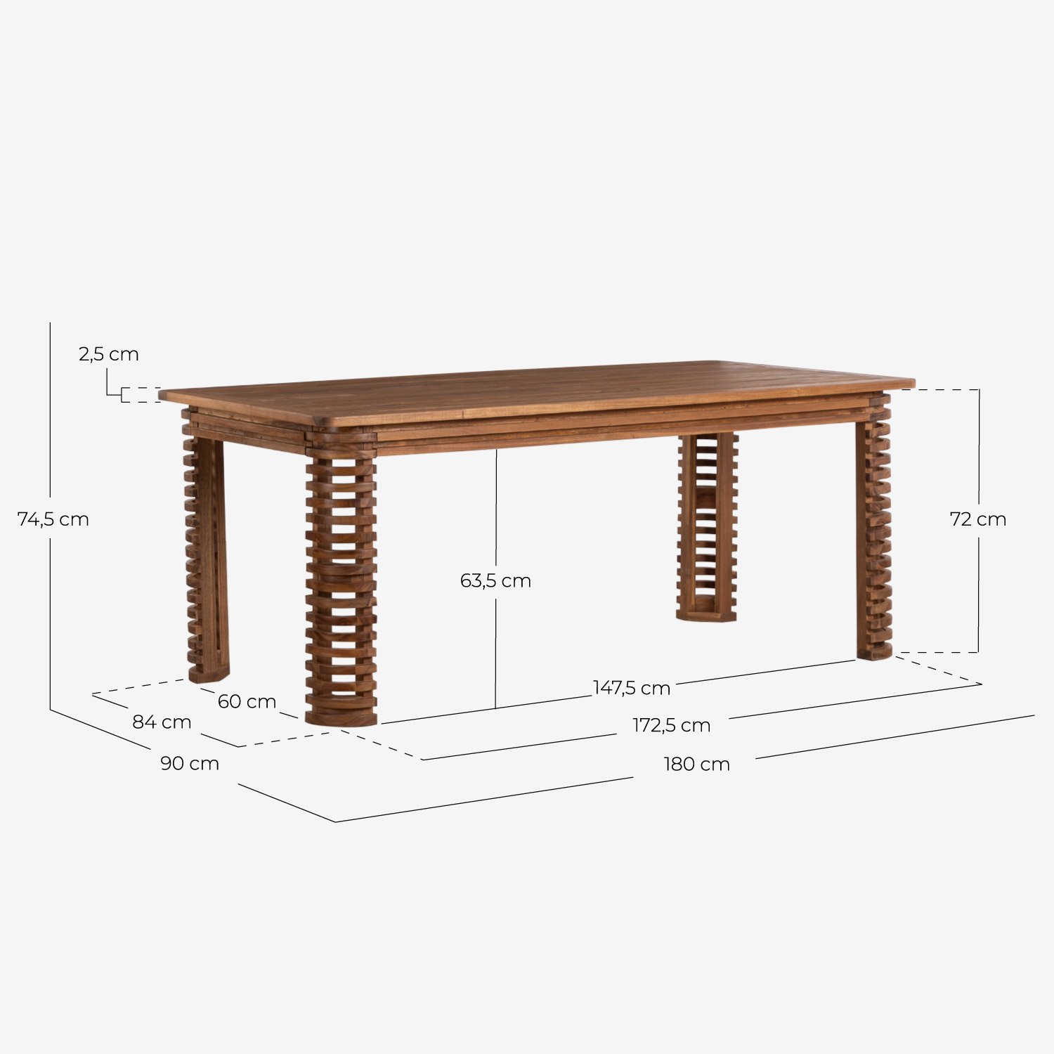 Tavolo da Esterni Rettangolare (180x90 cm) in Legno d' Acacia Hazan, Misure