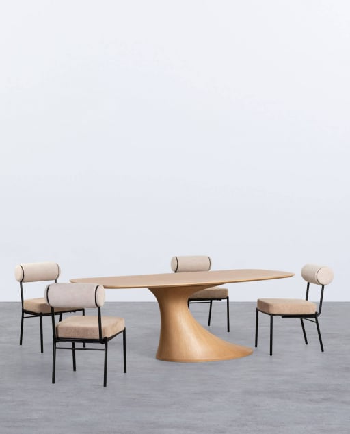 Set Tavolo da Pranzo Rettangolare in Legno Flawas e 4 Sedie in Tessuto Elin