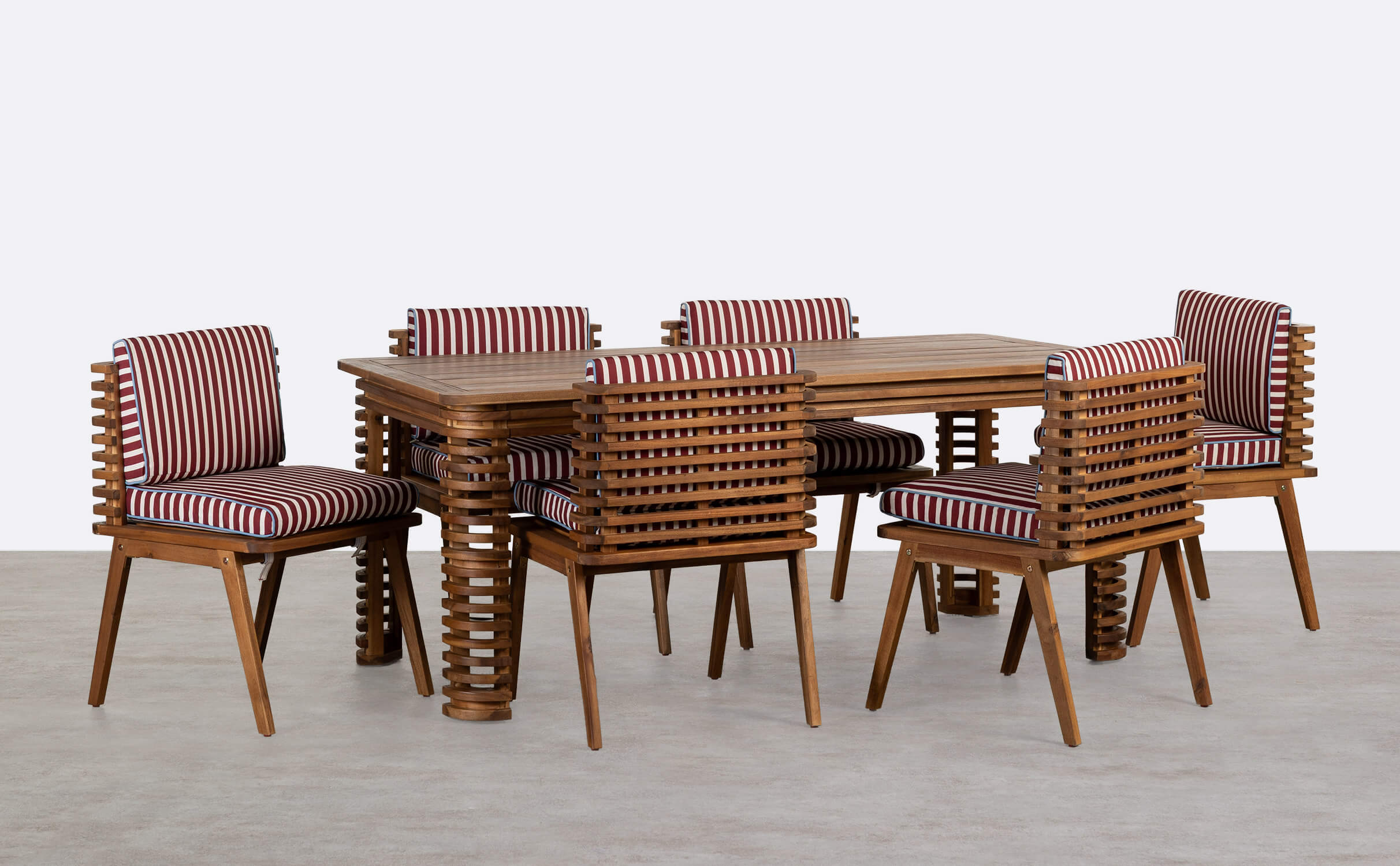 Set di un Tavolo Rettangolare e 6 Sedie in Legno d'Acacia e Tessuto Hazan , immagine della galleria 1