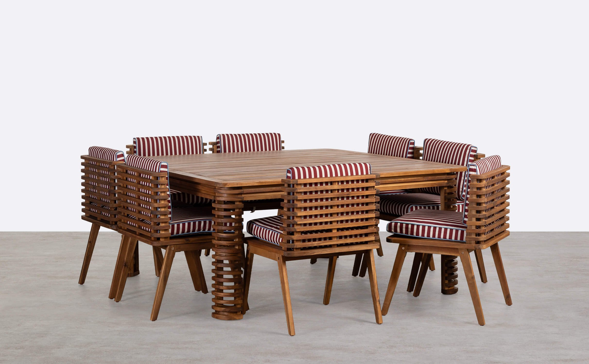 Set di un Tavolo Quadrato e 8 Sedie in Legno d'Acacia e Tessuto Hazan , immagine della galleria 1