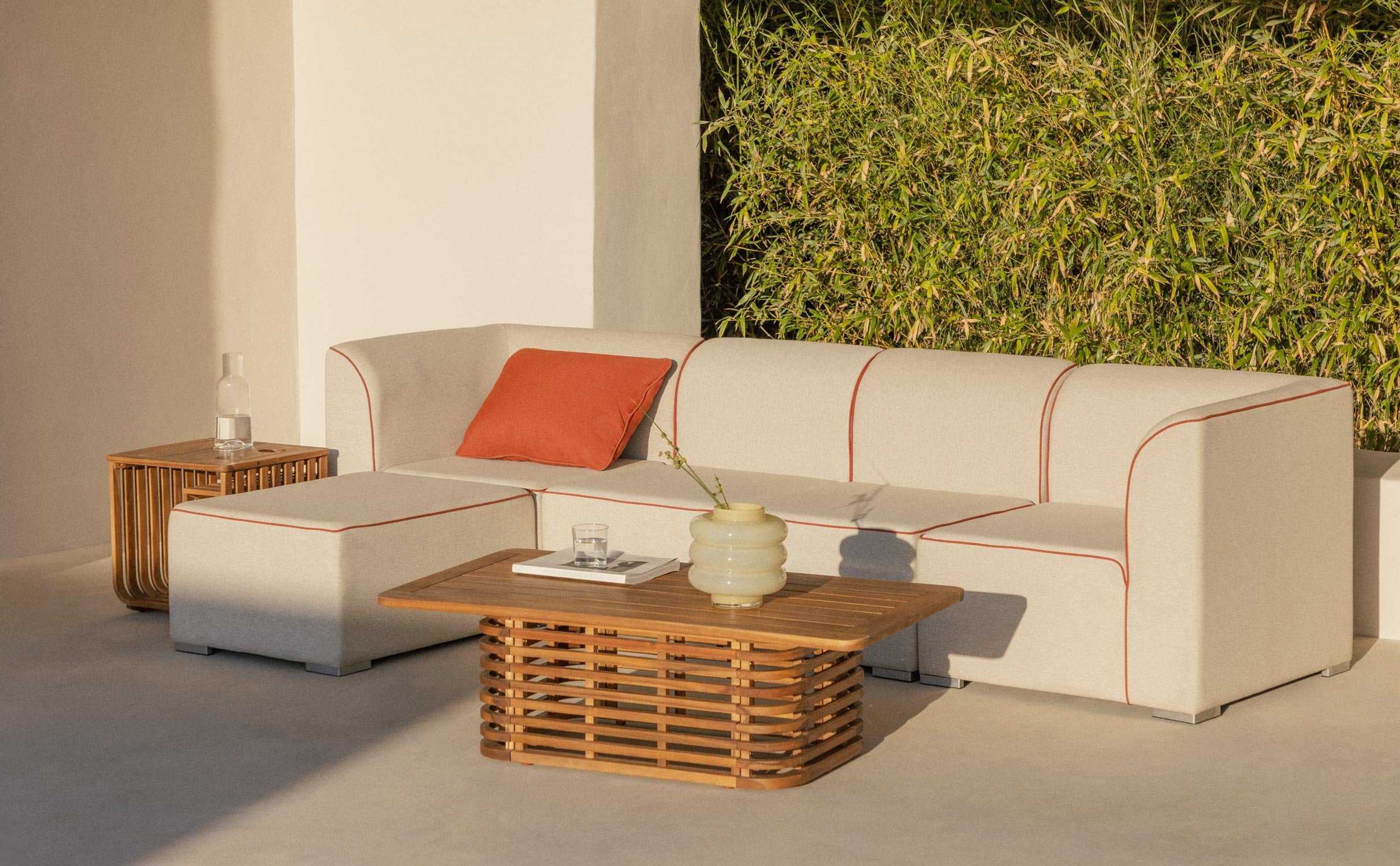 Divano da Giardino Modulare 4 Pezzi con 2 Angoli e 2 Poltrone con Puff in Tessuto Lagos, immagine della galleria 1