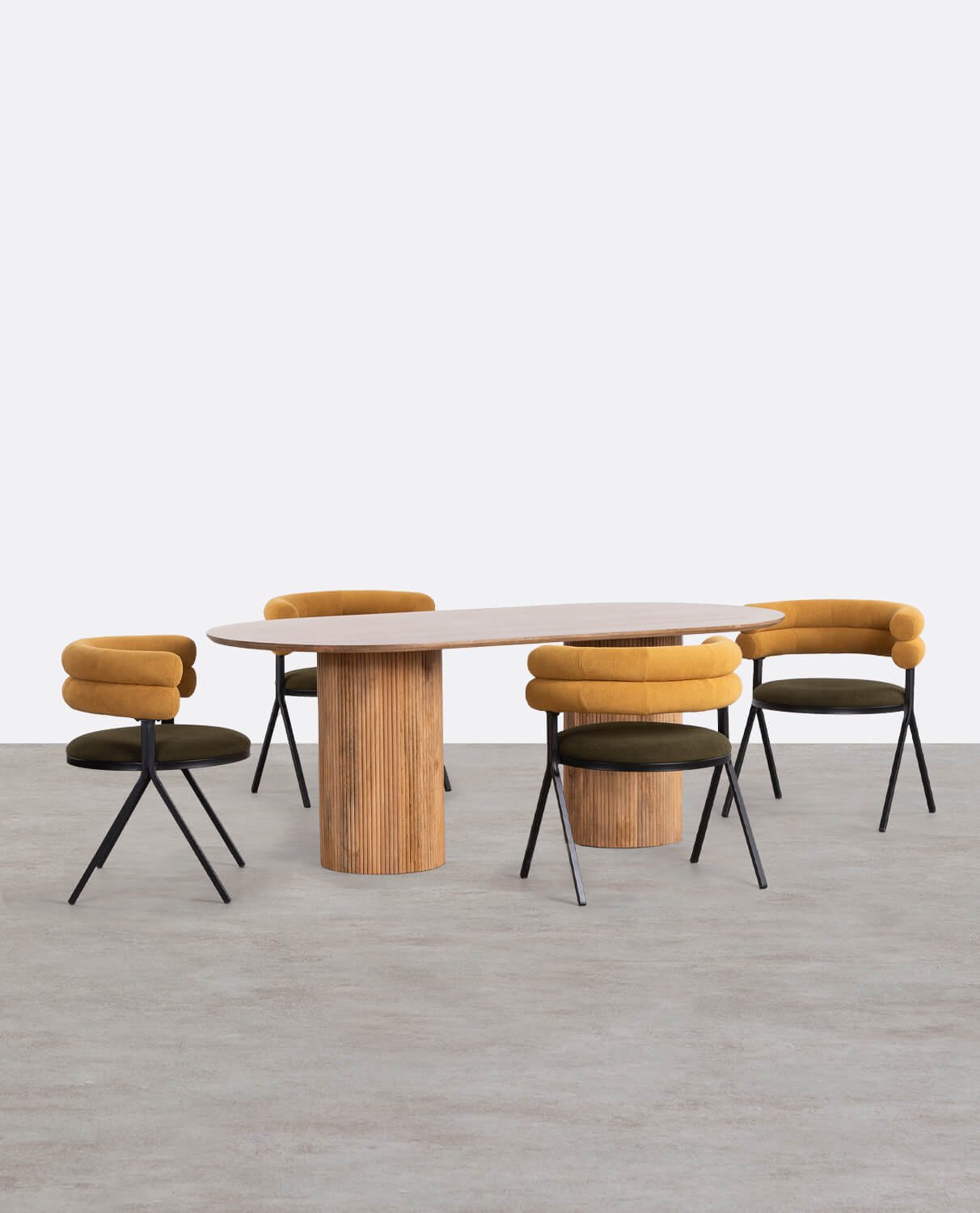 Tavolo da Pranzo in Legno con Maniglia Viena e Set di 4 Sedie in Tessuto Aixa, immagine della galleria 1