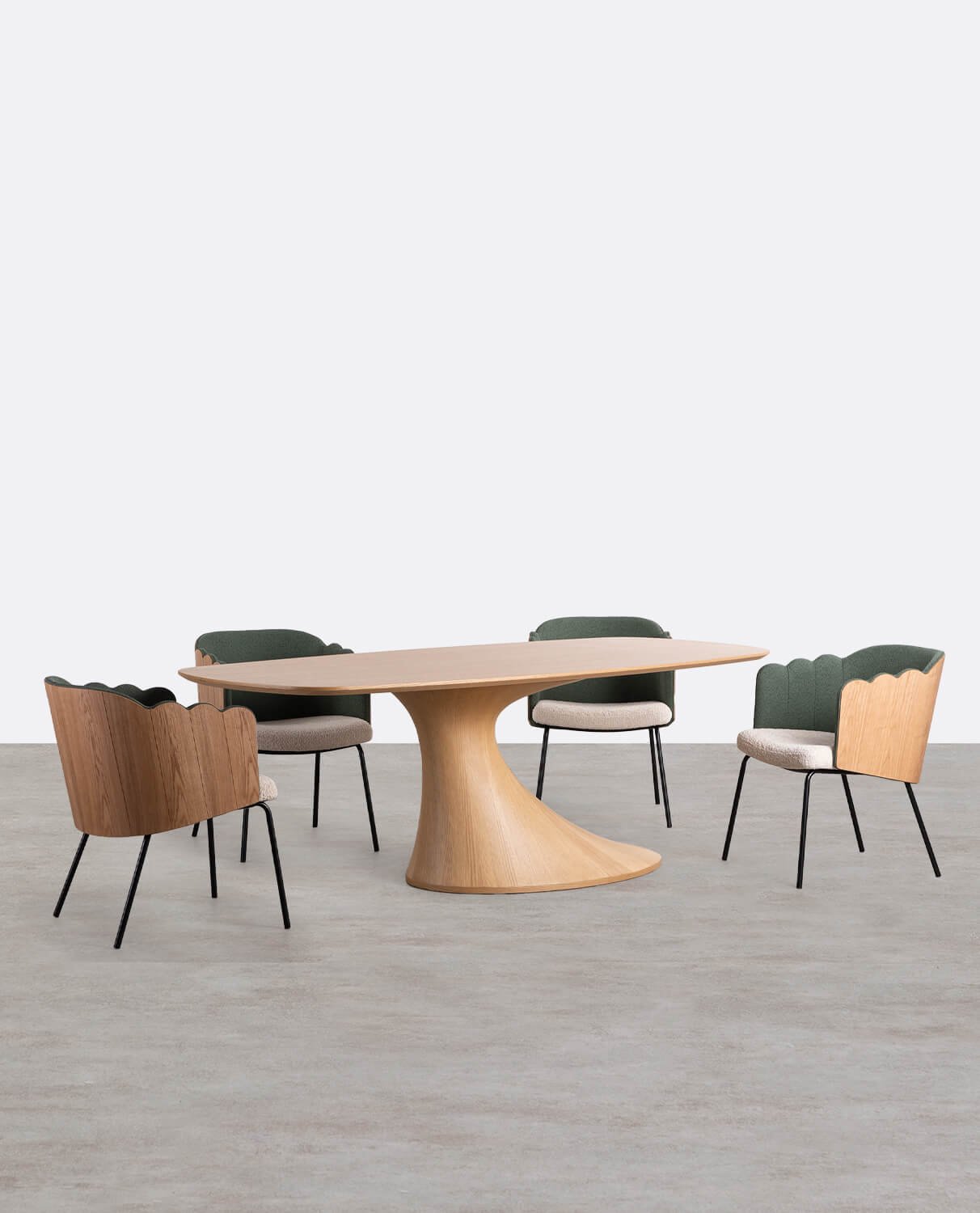 Set di Tavolo da Pranzo Rettangolare in Legno Flawas e 4 Sedie in Tessuto Rene, immagine della galleria 1