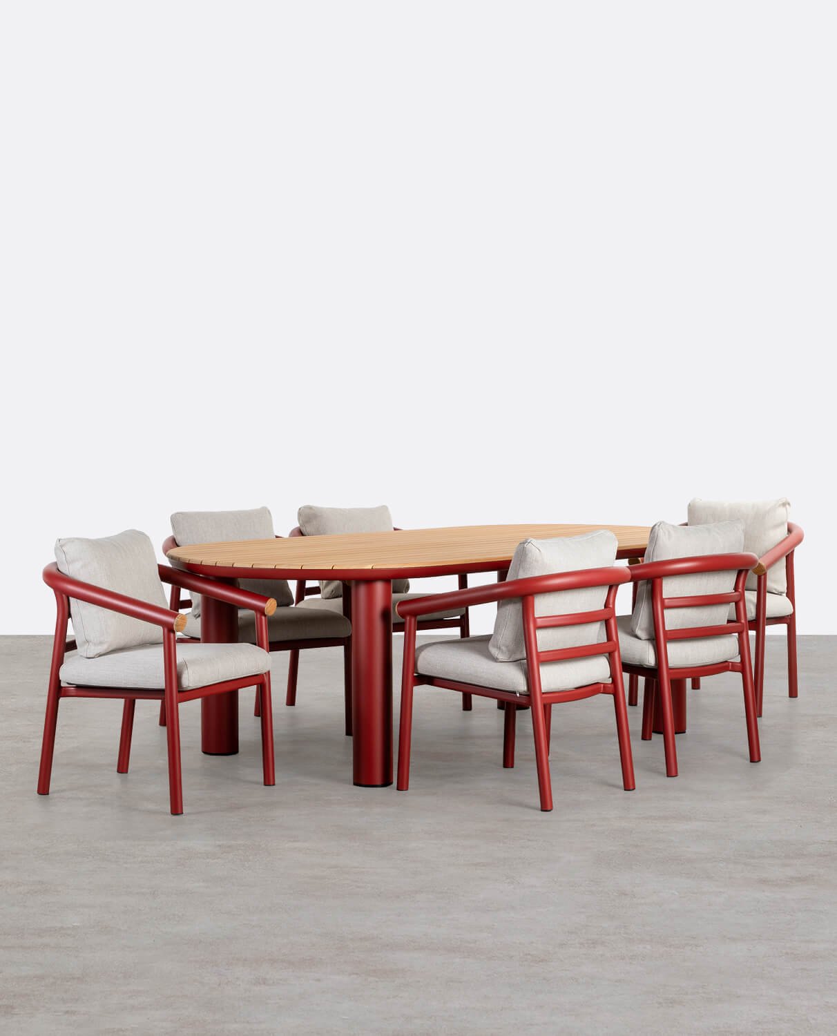 Set di Tavolo Ovale e 6 Sedie in Alluminio e Legno di Teak da Esterno Cheryl, immagine della galleria 1