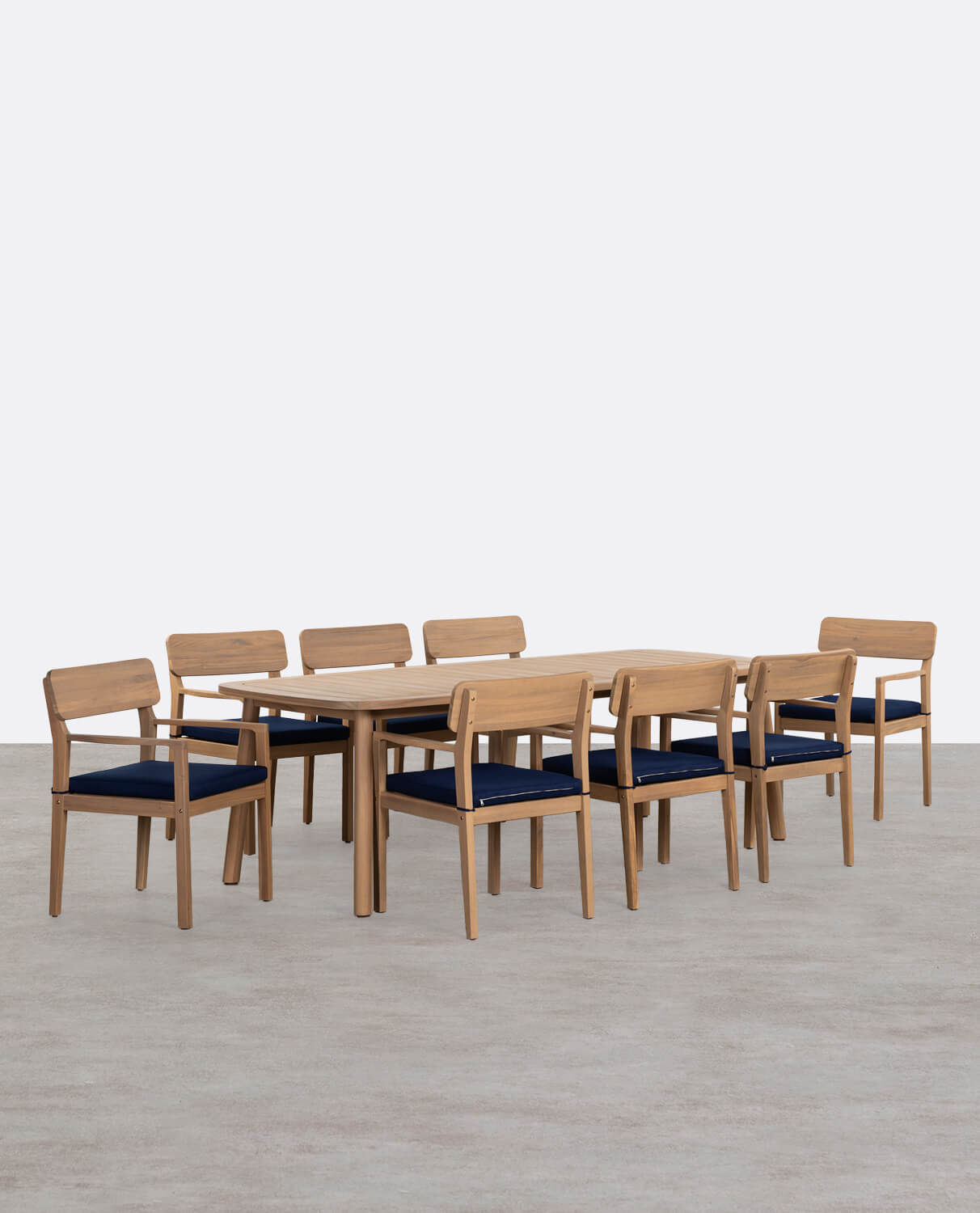 Set di Tavolo Rettangolare (240x100 cm) e 8 Poltrone con Braccioli in Legno d'Acacia da Esterno Marla, immagine della galleria 1