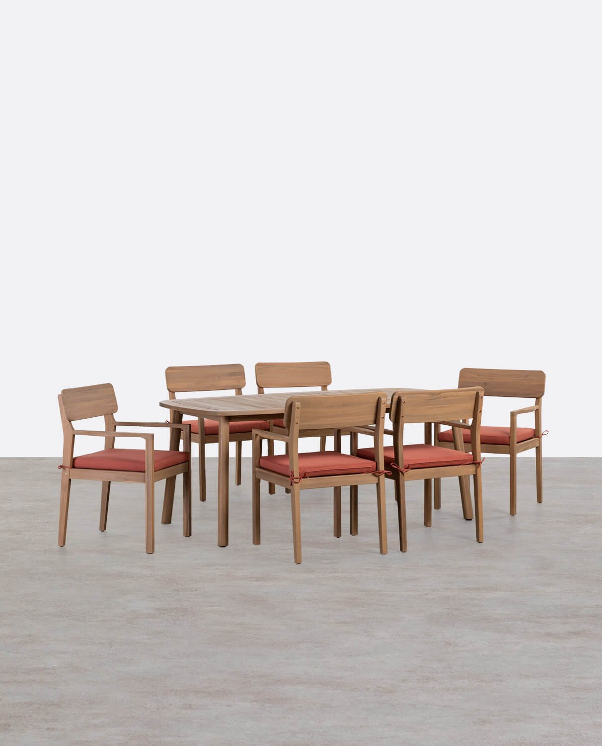 Set Tavolo Rettangolare (180x100 cm) e 6 Sedie in Legno di Acacia con Braccioli da Esterno Marla, immagine della galleria 1