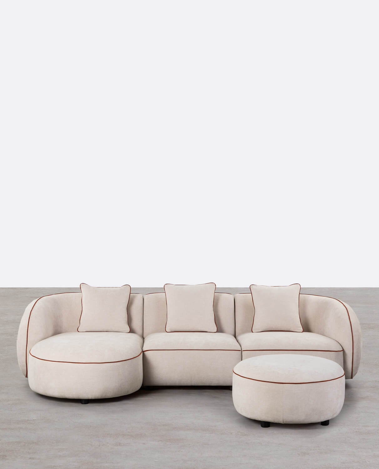Divano Chaise Longue Modulare in 3 Pezzi con Pouf Angolare e Rotondo in Tessuto Ilham , immagine della galleria 1