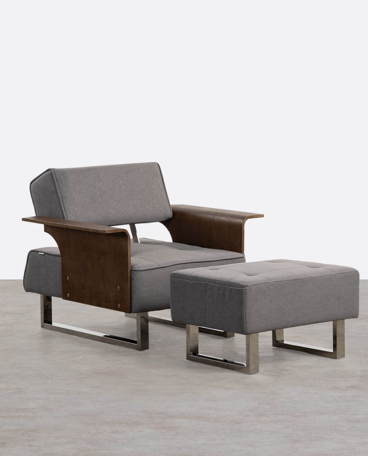 Poltrona Reclinabile con Poggiapiedi in Tessuto e Legno 70s, immagine della galleria 1