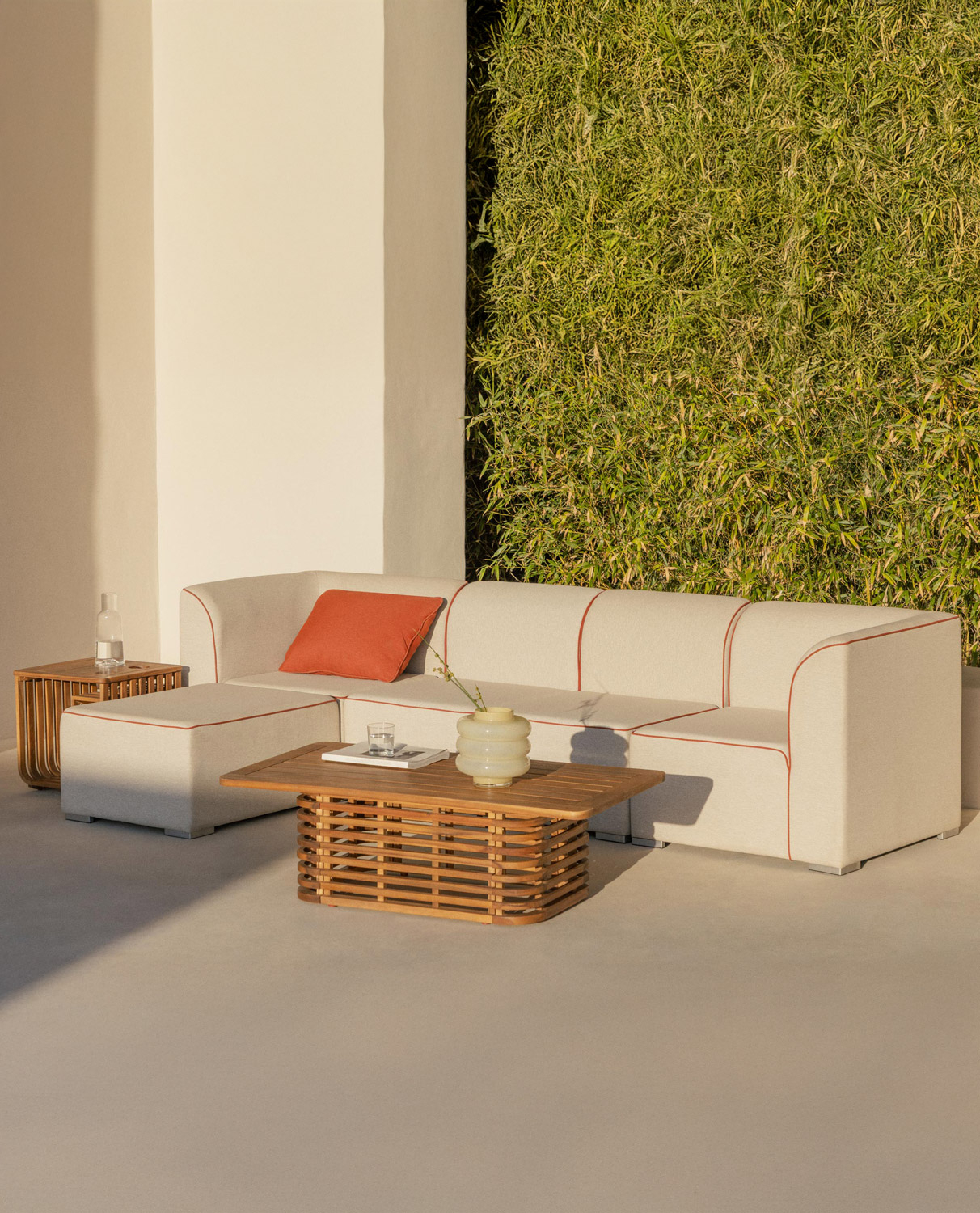 Divano da Giardino Modulare 4 Pezzi con 2 Angoli e 2 Poltrone con Puff in Tessuto Lagos, immagine della galleria 2