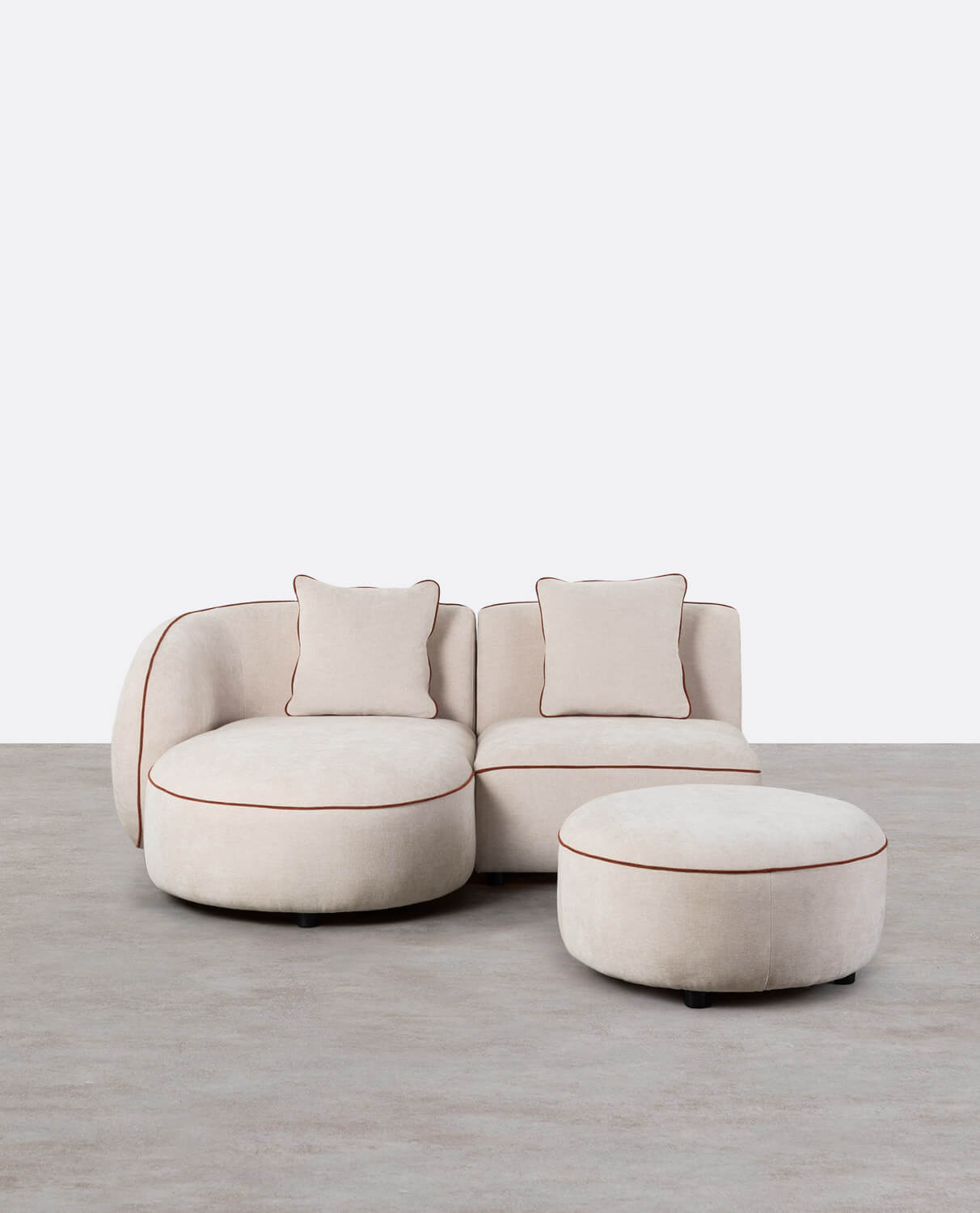 Divano Chaise Longue Modulare in 2 Pezzi con Poltrona e Pouf Rotondo in Tessuto Ilham , immagine della galleria 1