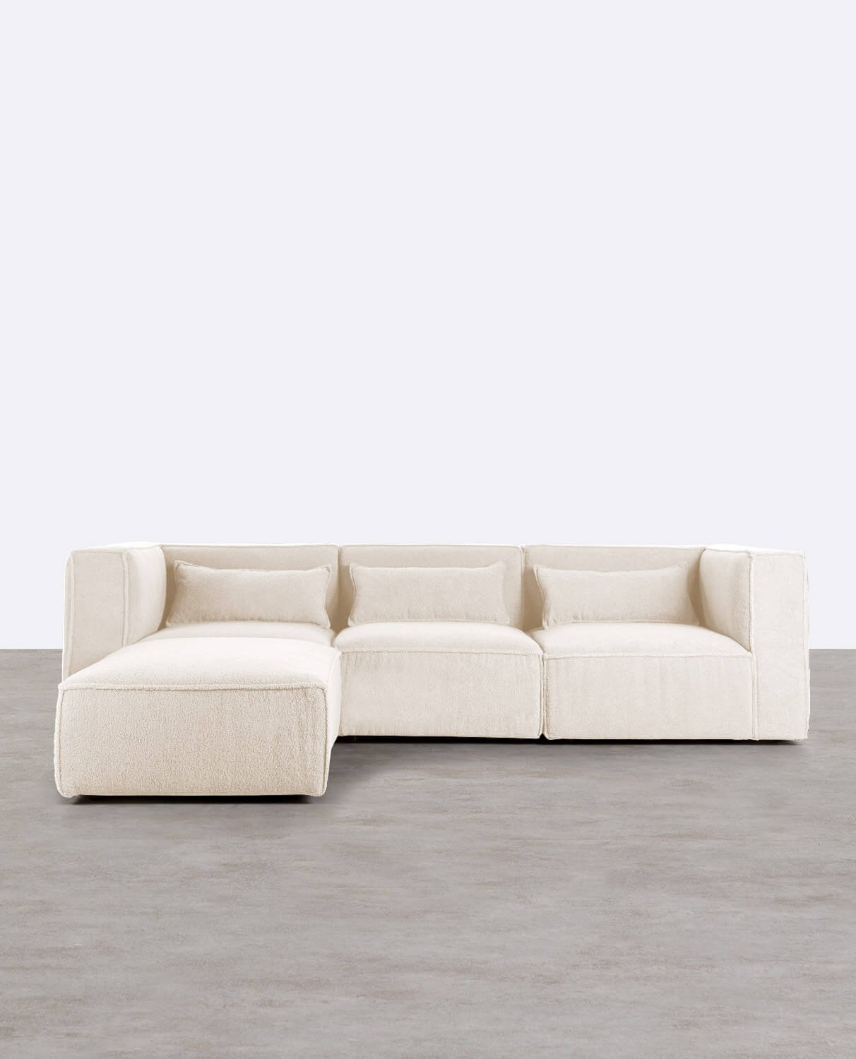 Divano Modulare 3 Pezzi con 2 Poltrone Angolari e Pouf in Tessuto Bouclé Kilhe, immagine della galleria 1