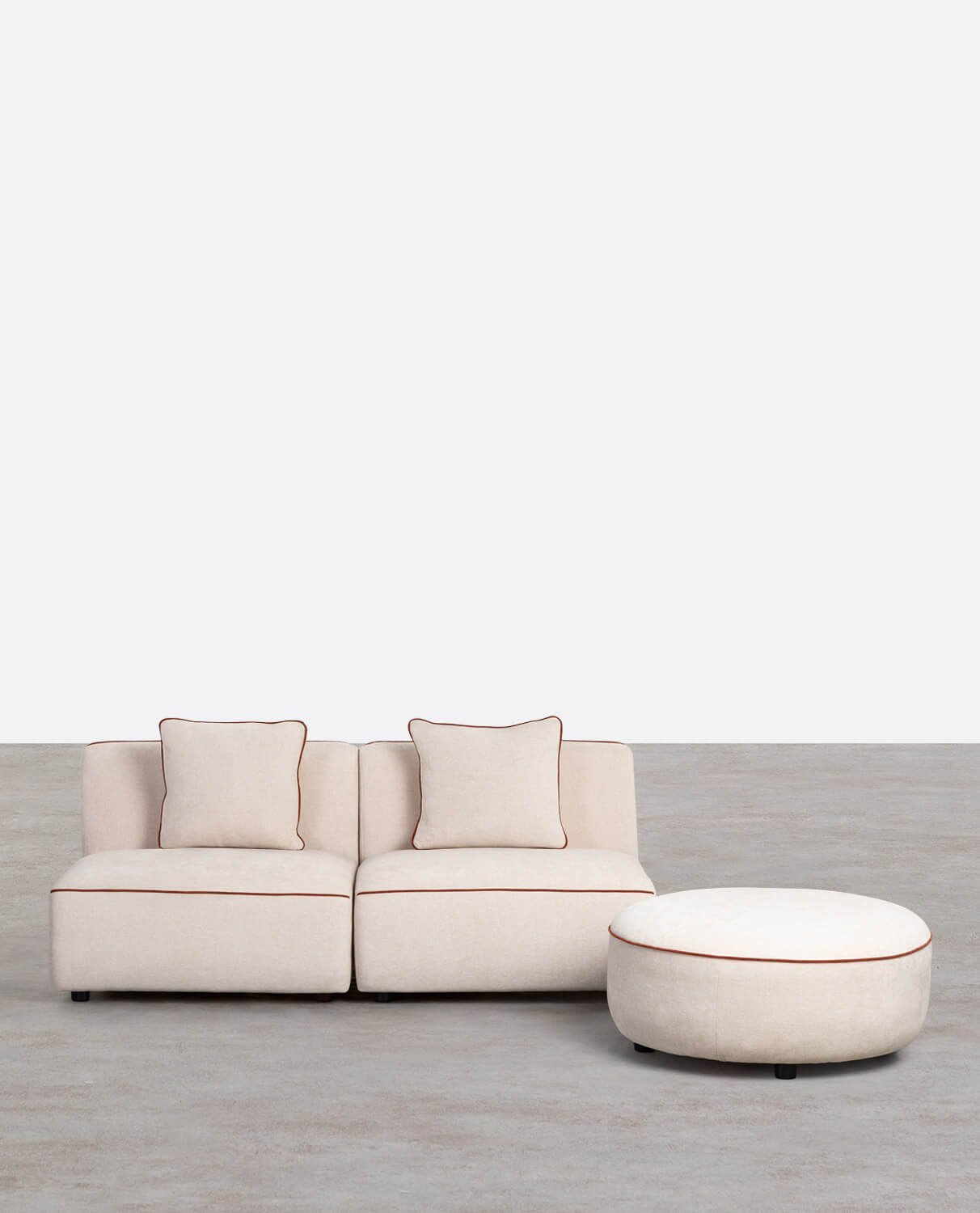 Poltrona per Divano Modulare in 2 Pezzi con Pouf Rotondo in Tessuto Ilham , immagine della galleria 1