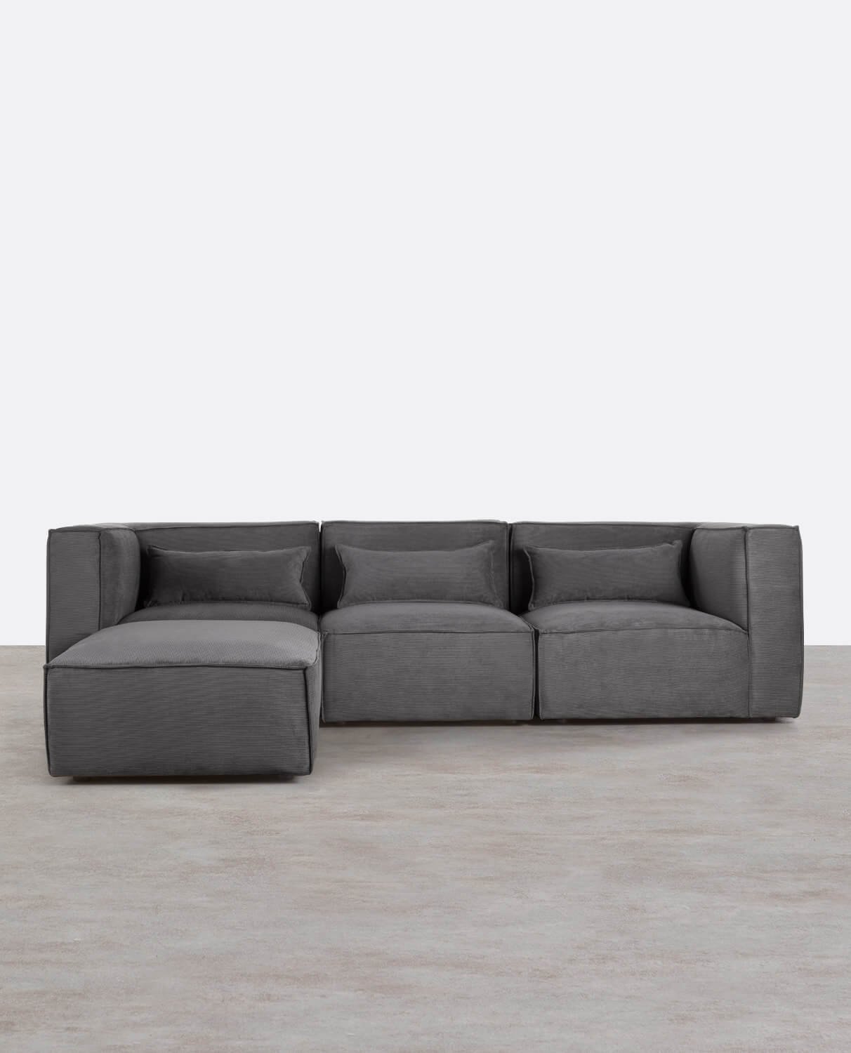 Divano Modulare 3 Pezzi con 2 Poltrone Angolari e Pouf in Velluto a Coste Kilhe, immagine della galleria 1