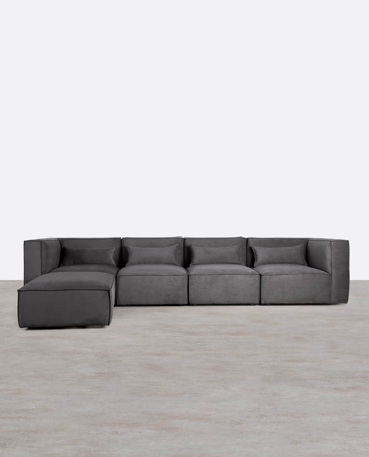 Divano Componibile a 4 Pezzi con 2 Poltrone angolari e Pouf in Velluto a Coste Kilhe, immagine della galleria 1