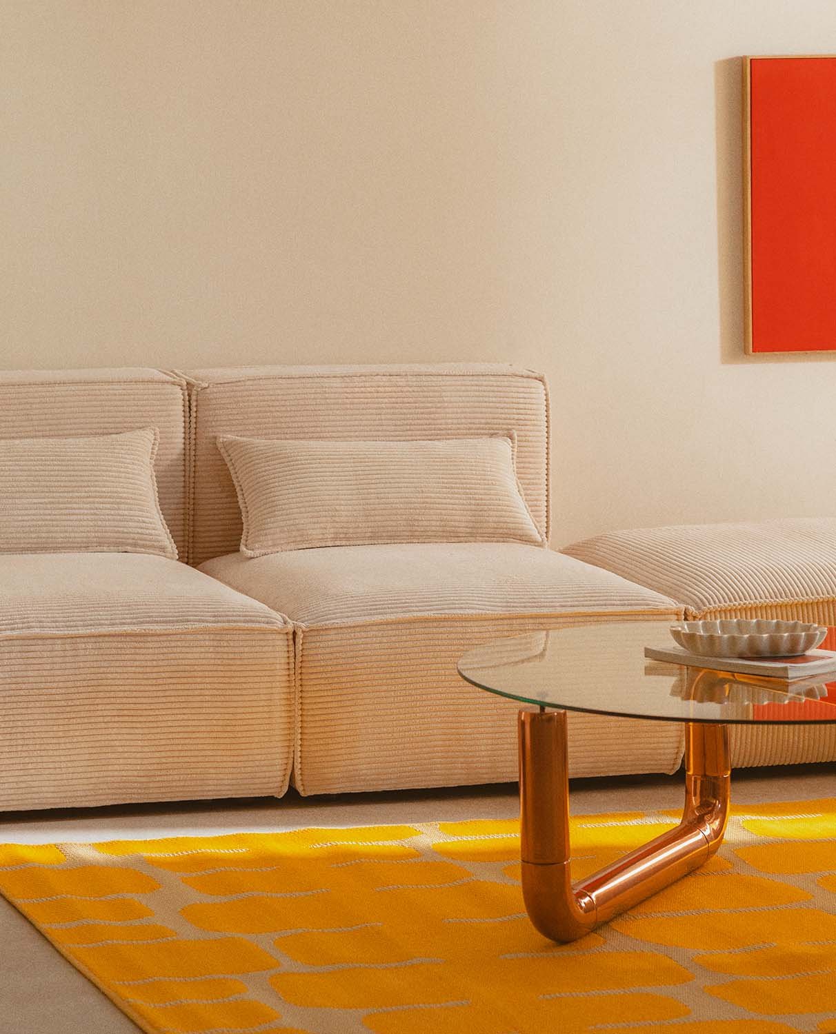 Divano Modulare 4 Pezzi con Pouf in Velluto a Coste Spesse Kilhe, immagine della galleria 2