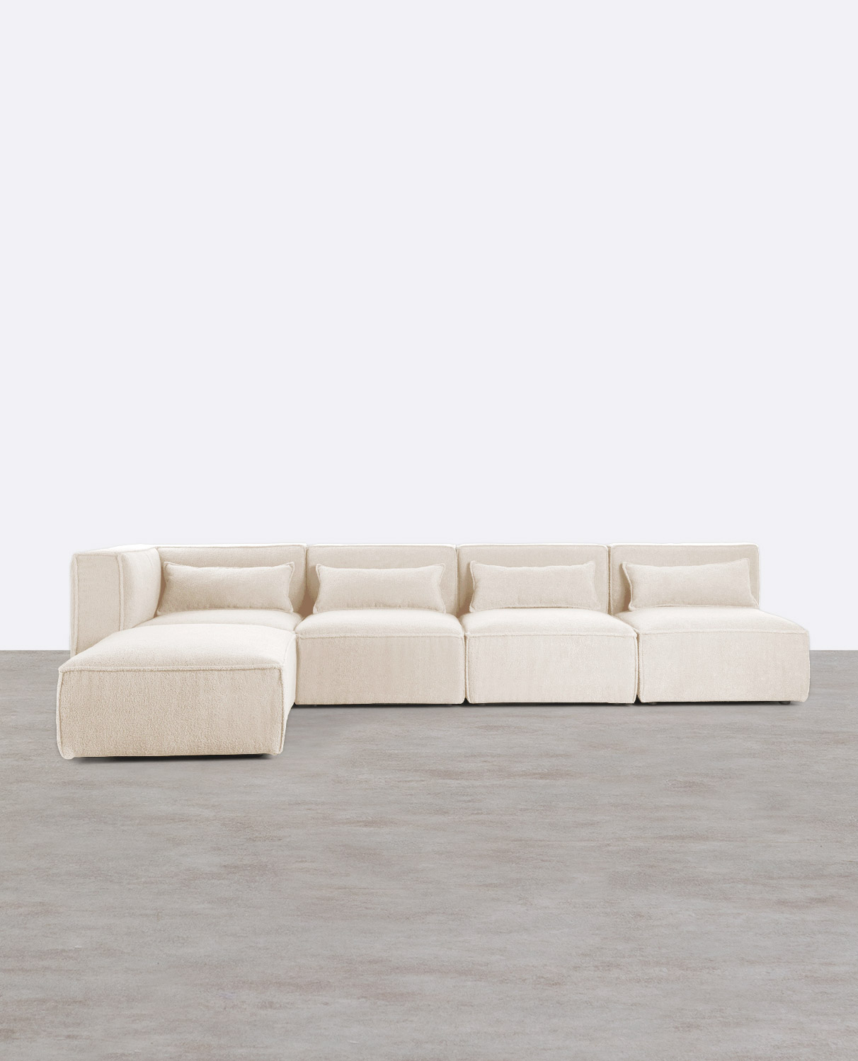 Divano Modulare 4 Pezzi con 3 Poltrone e Pouf in Tessuto Bouclé Kilhe, immagine della galleria 1