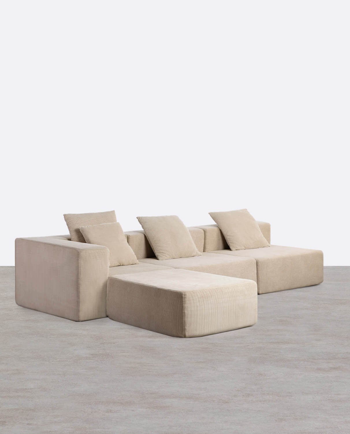 Divano Angolare a 3 Pezzi con 2 Poltrone e Pouf in Velluto a Coste Confezionato Sottovuoto Grecia, immagine della galleria 1