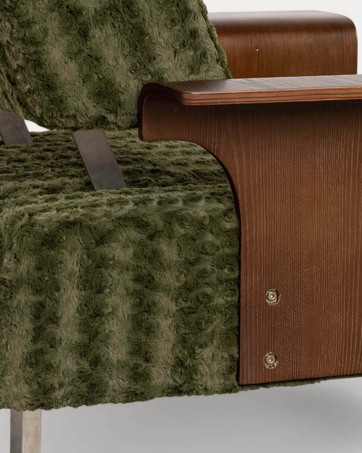 Poltrona Reclinabile con Poggiapiedi in Tessuto e Legno 70s Furry, immagine della galleria 5