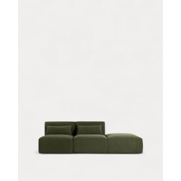 Divano Modulare 2 Pezzi con Pouf in Tessuto Bouclé Kilhe Bouclé -Verde Nori - The Masie