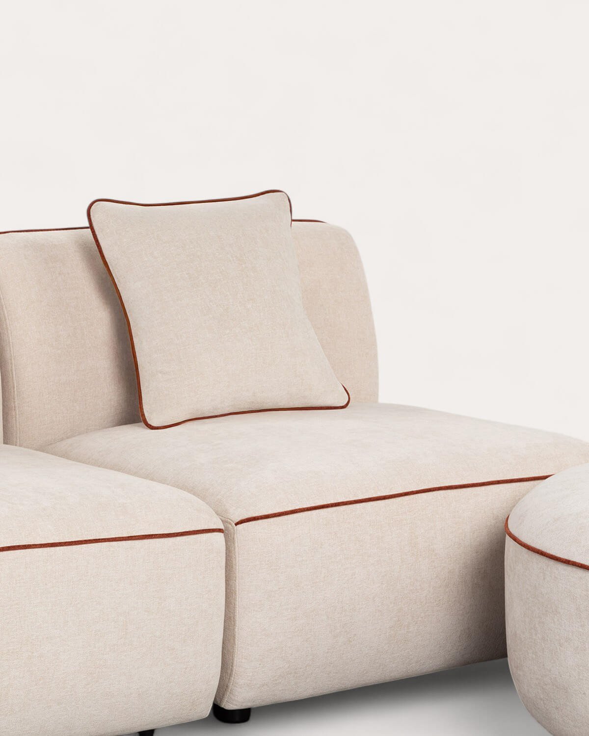 Poltrona per Divano Modulare in 2 Pezzi con Pouf Rotondo in Tessuto Ilham , immagine della galleria 6