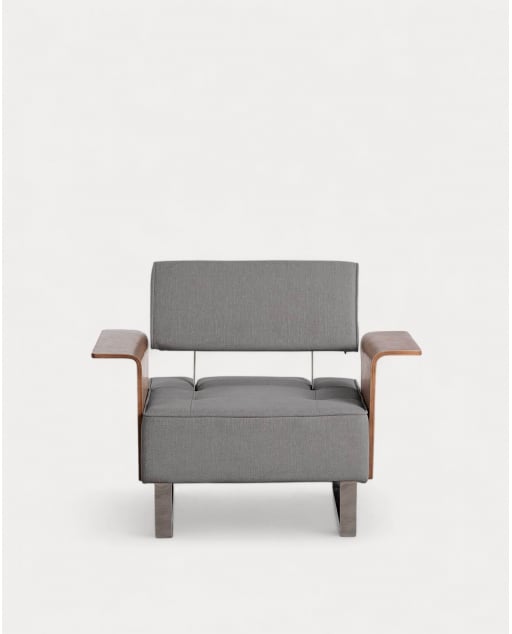 Poltrona Reclinabile con Braccioli in Legno e Tessuto 70S - Grigio Concrete