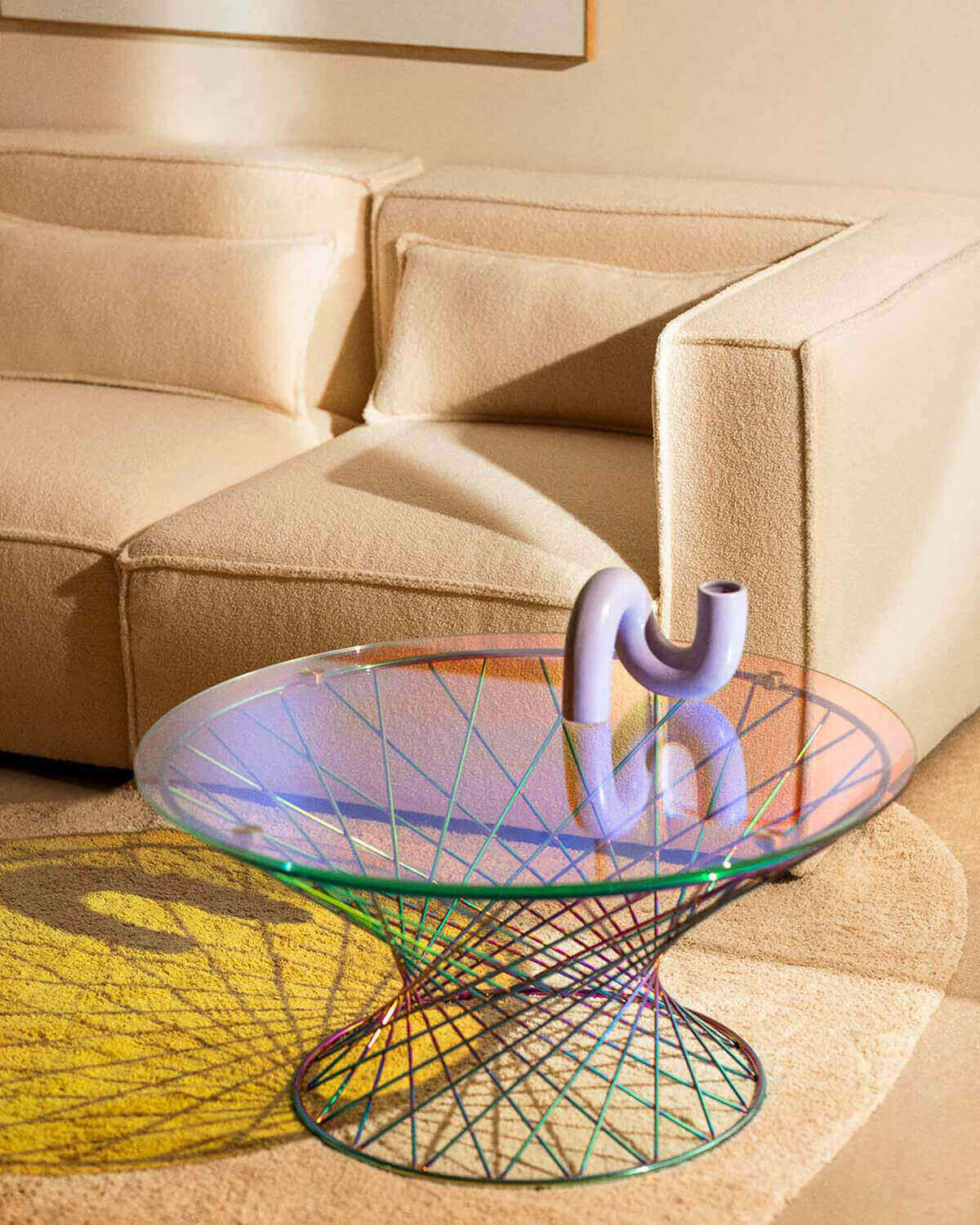 Divano Modulare 2 Pezzi Angolari e Pouf in Tessuto Bouclé Kilhe, immagine della galleria 2