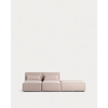 Divano Modulare 2 Pezzi con Pouf in Tessuto Kilhe Tessuto -Beige Conchiglia - The Masie