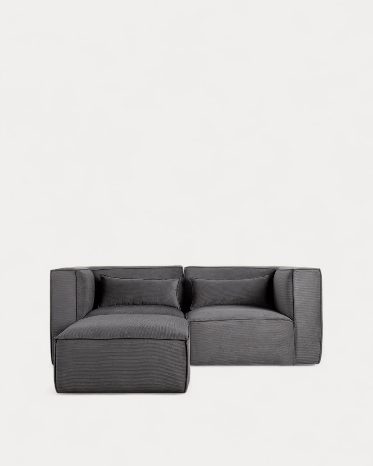 Divano Modulare a 2 Pezzi Angolari e Pouf in Velluto a Coste Kilhe, immagine della galleria 1