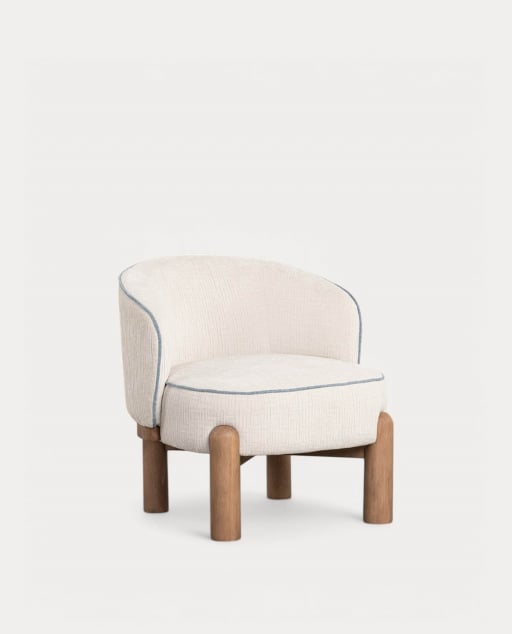 Poltrona in Tessuto e Legno Louis - Beige Seashell