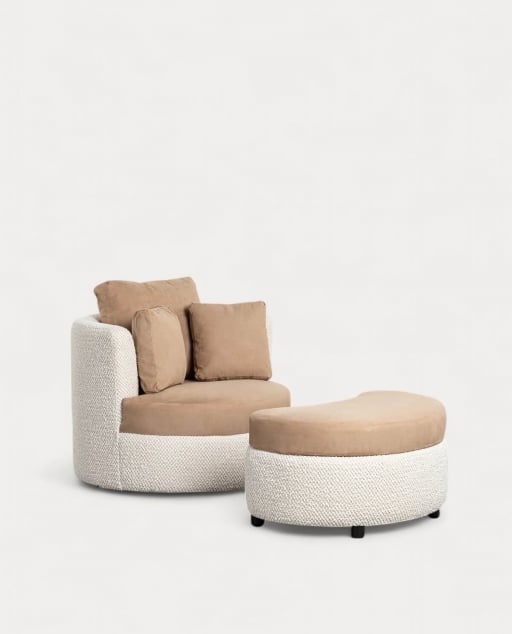 Poltroncina in Tessuto con 3 Cuscini e Poggiapiedi Jace - Marrone Clay