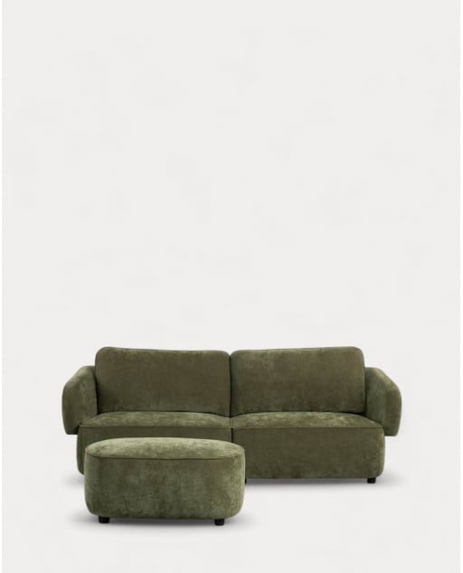 Divano a 2 Posti con Pouf in Tessuto Kino - Tessuto -Verde Grove