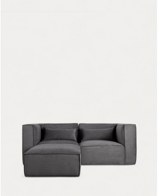 Divano Modulare a 2 Pezzi Angolari e Pouf in Velluto a Coste Kilhe - Velluto -Grigio Graphite