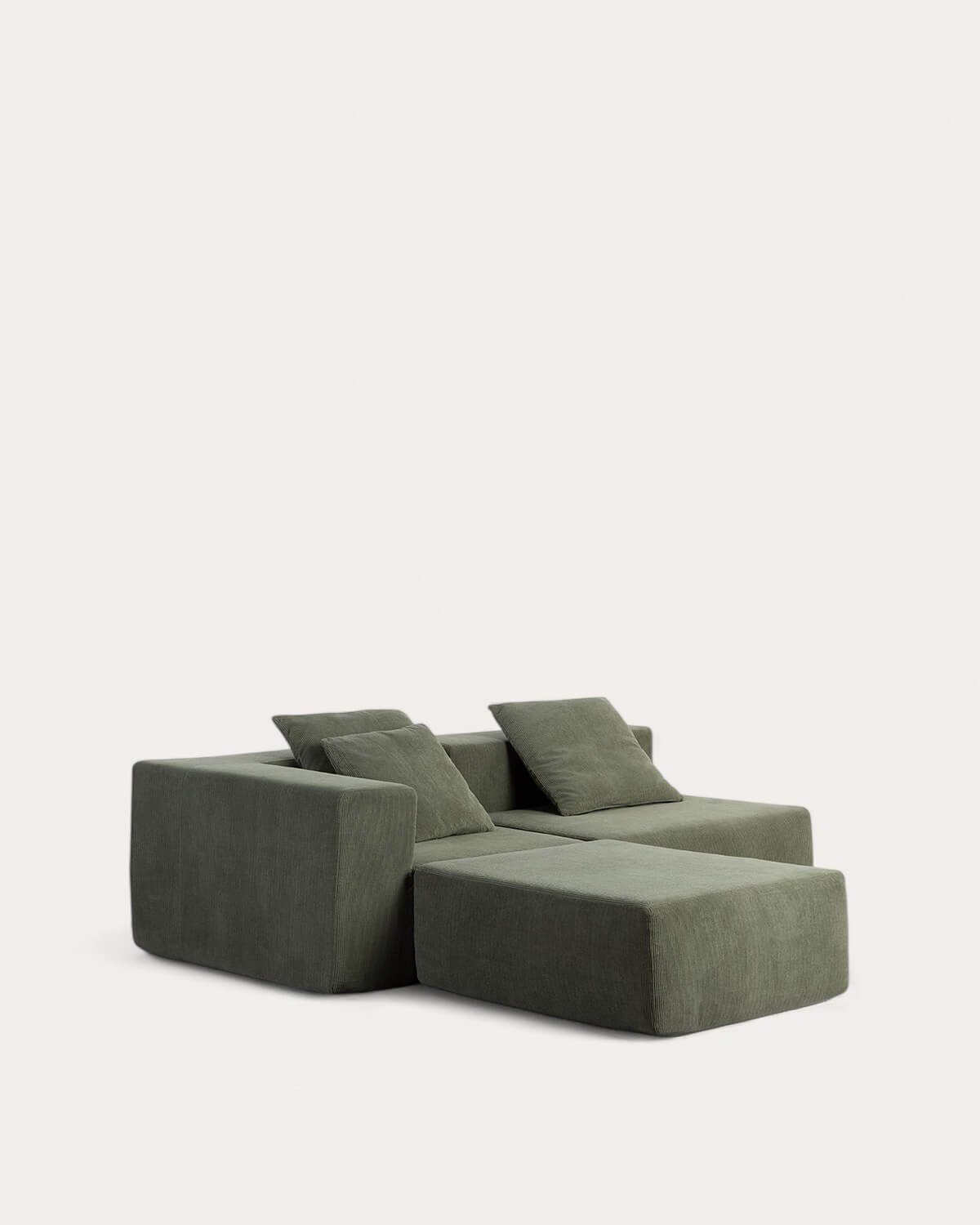 Divano Angolare 2 Pezzi e Poltrona con Pouf in Velluto a Coste Confezionato Sottovuoto Grecia, immagine della galleria 1