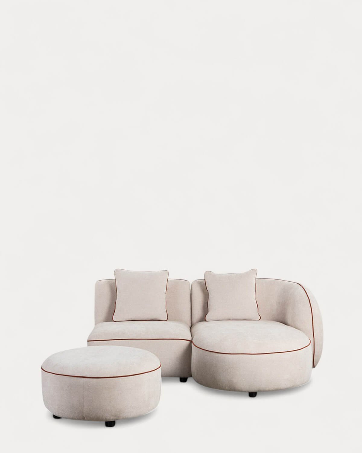 Divano Chaise Longue Modulare in 2 Pezzi con Poltrona e Pouf Rotondo in Tessuto Ilham , immagine della galleria 1