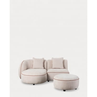 Divano Chaise Longue Modulare in 2 Pezzi con Poltrona e Pouf Rotondo in Tessuto Ilham Beige Seashell & Chaise longue a sinistra - The Masie