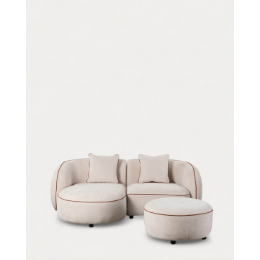 Divano Angolare Modulare in 2 Pezzi con Chaise Longue e Pouf Rotondo in Tessuto Ilham Beige Seashell & Chaise longue a sinistra - The Masie