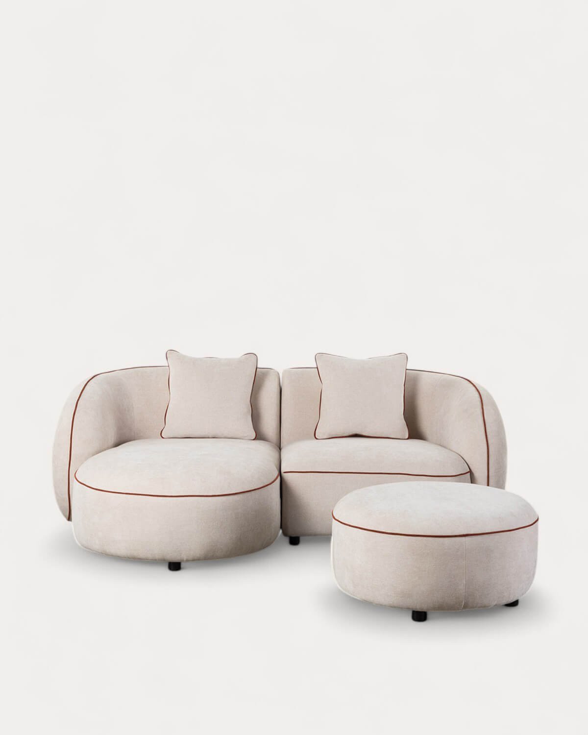 Divano Angolare Modulare in 2 Pezzi con Chaise Longue e Pouf Rotondo in Tessuto Ilham, immagine della galleria 1