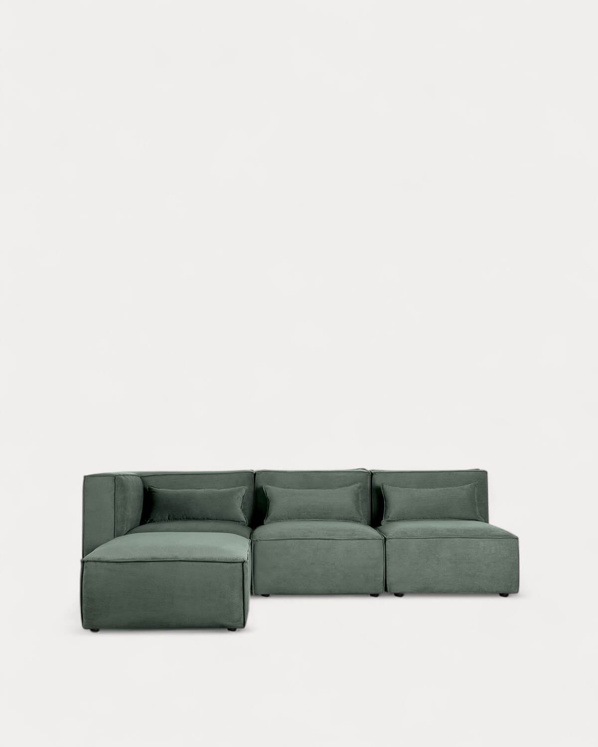 Divano Angolare Modulare Kilhe a 3 Pezzi con 2 Poltrone e Pouf in Velluto a Coste, immagine della galleria 1