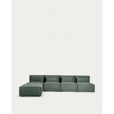 Divano Modulare 4 Pezzi e Pouf in Velluto a Coste Kilhe Velluto -Verde Grove - The Masie