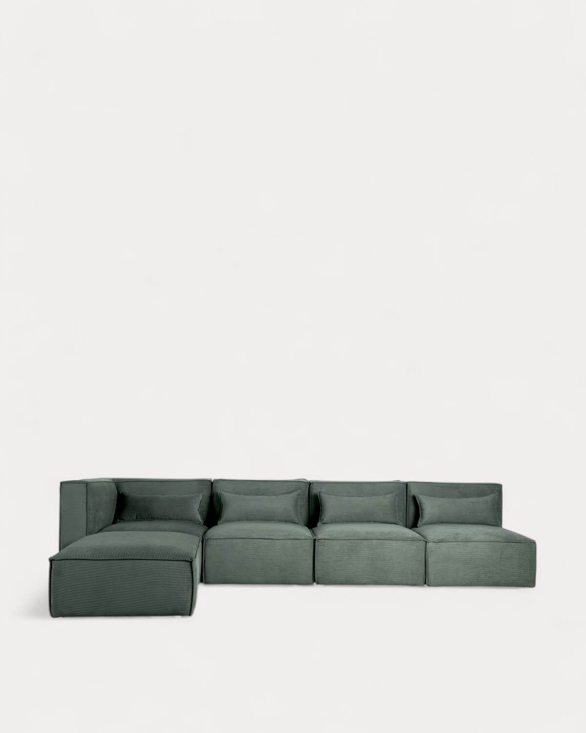 Divano Modulare a 4 Pezzi con 3 Poltrone e Pouf in Velluto a Coste Kilhe